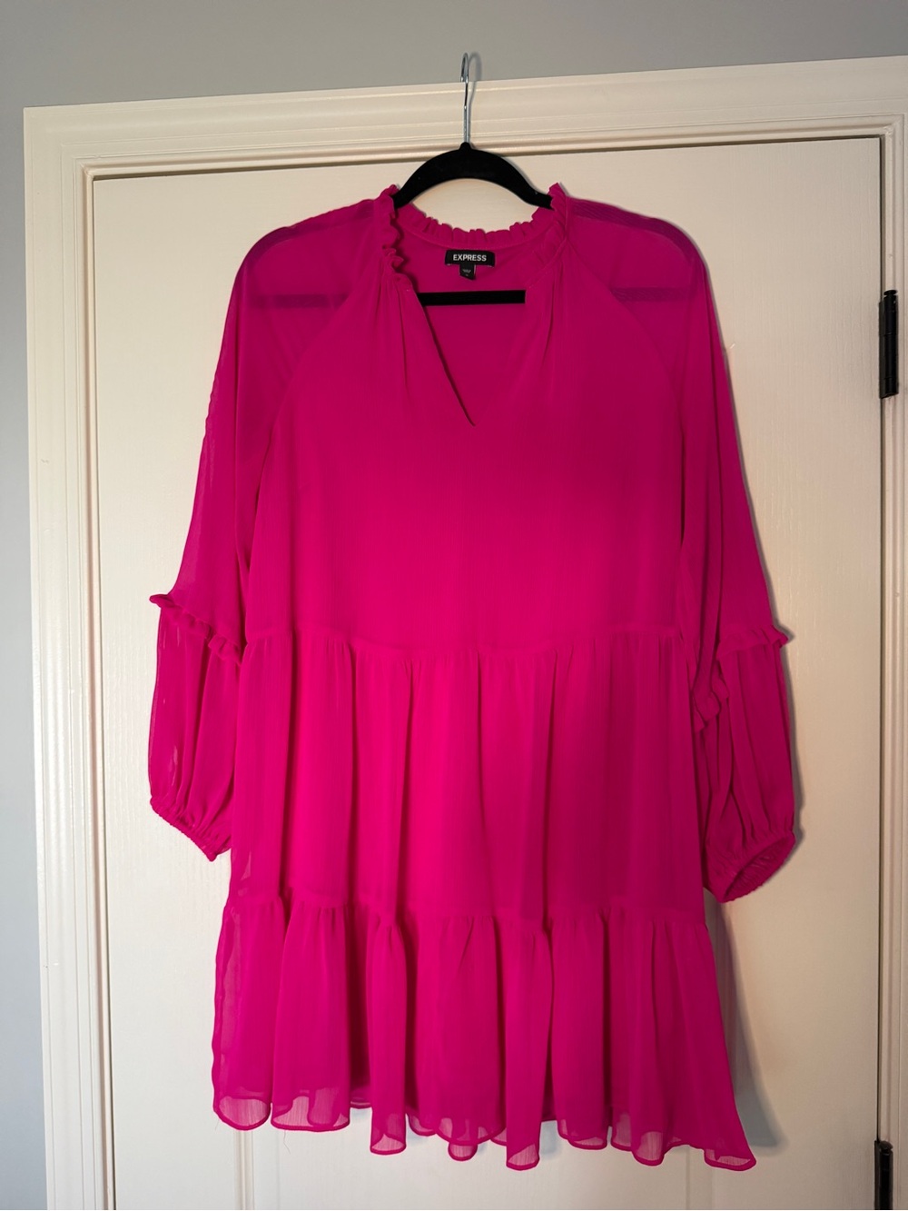 Express Hot Pink Ruffled Neck Blouse